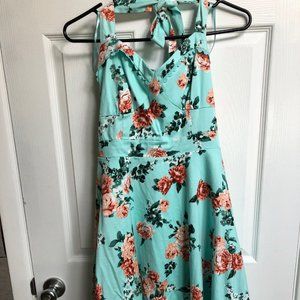 Hot Topic Mint Green & Rose Halter Dress Size L